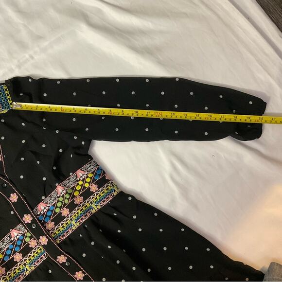 Aly Daly Black Polka Dot Embroidered Boho Peasant Sheer Lined Dress M Cottage - Picture 9 of 13